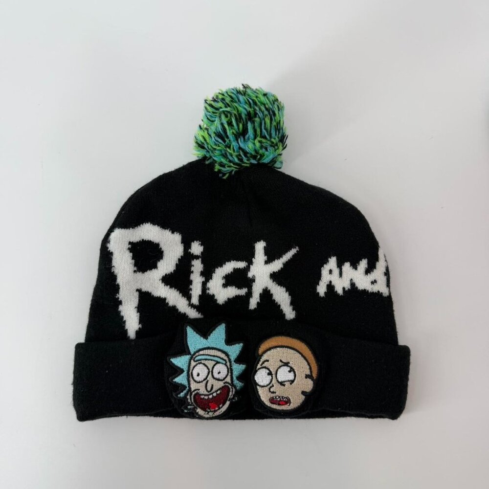 Adult Swim Rick and Morty Magic Jacquard Pom Beanie Hat Black
